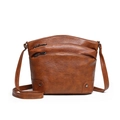 Vintage braune Beuteltasche mit mehreren Lagen, drei Reißverschlüssen und Nieten - Braun