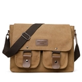Vintage kaki canvas messenger bag met verstelbare schouderriem en leren details - Bruin