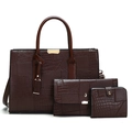 Deep brown 3-piece lizard pattern handbag set with crossbody strap and tote - Brown 3-Piece Set