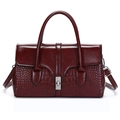 Retro wine red handbag with crocodile pattern embossing and silver metal buckle - Burgundy