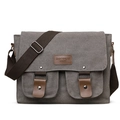 Dark grey canvas crossbody bag with adjustable shoulder strap and leather logo detail - Gray