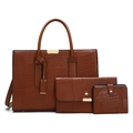 3-in-1 dark brown lizard embossed leather tote bag set with matching wallet and clutch - Terracotta 3-Piece Set