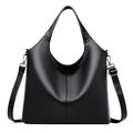 Borsa tote minimalista in pelle nera con doppi manici e tracolla regolabile versatile - Nero