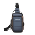 Zaino monospalla uomo antifurto blu navy con lucchetto a combinazione e ricarica USB - Blu & Oro