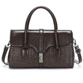 Dark brown vintage fashion handbag with crocodile pattern texture and top handle - Brown