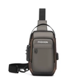 Dunkelgraue Hardcase-Brusttasche mit Zahlenschloss, USB-Anschluss und modischem Print - Grau & Gold
