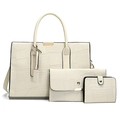 Three-piece cream faux crocodile pattern tote bag set with matching wallet and clutch - White 3-Piece Set