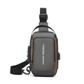 Men's crossbody chest bag in grey and brown with anti-theft lock and USB charging port - Gray & Gold