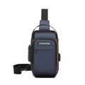 Herren Diebstahlschutz Sling Bag in Marineblau und Braun mit USB und Zahlenschloss - Blau & Gold