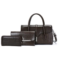 Ensemble 3 pièces vintage en cuir marron foncé avec sac à main, pochette et portefeuille - Ensemble de Sacs Café