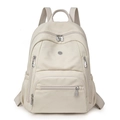 Sac à dos en nylon crème léger avec trois poches zippées et logo SMR en métal argenté - Blanc Cassé