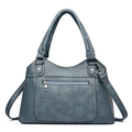 Navy blue washed leather tote bag for women with multiple pockets and silver hardware - Blue