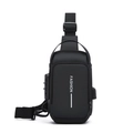 Black anti-theft chest bag with TSA lock, USB port and Fashion logo print - Black