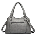 Grey PU leather tote bag with front zipper pocket and adjustable shoulder strap - Dark Gray