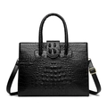 Elegant black crocodile texture tote bag for women with handles and adjustable shoulder strap - Black