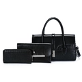 Ensemble de trois sacs à main en cuir verni noir avec gaufrage crocodile et bandoulière chic - Noir Ensemble
