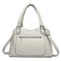 Light grey washed PU leather tote bag with crossbody strap and silver hardware accents - Light Gray