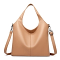 Brown lychee leather tote bag with fixed handles and adjustable shoulder strap - Khaki