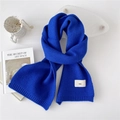 Chic royal blue knitted scarf with emo logo tag and ribbed ends for winter warmth - Dark Blue