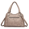 Bolso tote vintage taupe de cuero lavado con correa ajustable para el hombro y plata - Caqui Oscuro