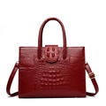 Dark red crocodile embossed tote bag with gold hardware and adjustable strap - Burgundy