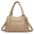 Khaki PU leather tote bag with dual handles and adjustable shoulder strap - Khaki