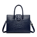 Dark blue crocodile pattern tote bag with top handles and adjustable shoulder strap - Dark Blue