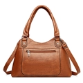 Large dark brown PU leather tote bag with shoulder strap and contrast stitching - Brown