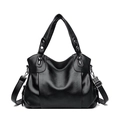 Classic black textured tote bag with top handles and adjustable shoulder strap for women - Black