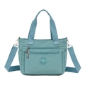Large capacity nylon tote bag with multi-pocket design and adjustable shoulder strap - Blue