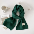 Dark green knitted scarf with emo label, thick ribbed texture for winter warmth - Dark Green