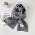 Soft chunky knit scarf in dark grey marl with a minimalist rectangular fabric label - 22*165cm / Gray