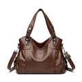 Dark brown pebbled leather tote bag with pleated detail and adjustable shoulder strap - Brown