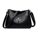 Klassieke zwarte lederen crossbody tas met gouden hardware en getextureerde afwerking - Zwart