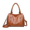 Classic brown retro large capacity tote bag with silver zippers and shoulder strap - Brown
