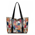 Large PU leather tote bag with colorful geometric patchwork and crocodile textures - Black Type 1