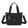 Black nylon tote bag with multi-layer pockets and adjustable shoulder strap - Black