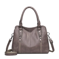 Versatile deep grey large capacity tote bag with dual front zippers and silver hardware - Camel