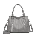 Versatile gray faux leather handbag with silver studs and adjustable shoulder strap - Light Gray