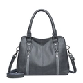 Dark grey faux leather handbag with silver zippers and adjustable shoulder strap - Dark Gray