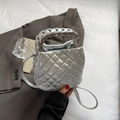 Silver quilted rhinestone handbag with a woven handle and crossbody strap for women - Silver