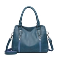 Versatile teal blue faux leather tote bag with dual decorative front zippers - Blue
