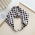 Detailed view of polka dot silk scarf necktie with dual crystal magnetic clasps - Polka Dots with Grey Edge