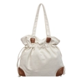 Minimalist off-white nylon tote bag with brown leather accents and drawstring closure - Off White
