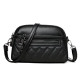 Chic black pebbled leather square crossbody bag with quilted patterns and multi-zippers - Black