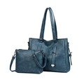 Ensemble sac cabas deux pièces bleu marine avec bandoulière réglable en simili cuir - Bleu