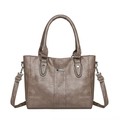 Brown textured PU leather tote bag with vintage finish and detachable shoulder strap - Camel