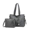 Ensemble sac cabas et sac bandoulière en cuir gris avec détails argentés - Gris