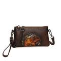 Retro dark brown envelope bag with elephant embossed pattern and adjustable straps - Brown