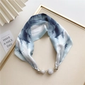 Detail of blue ink-wash silk scarf with a silver magnetic clasp and sparkling rhinestones - Blue and White Ink Landscape